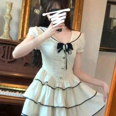 Original Embroidered Fabric Pure Desire School Style Navy Collar Dress for Women Summer Sweet Fitted Waist Bouncy Princess Short Skirt