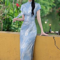 Stunningly Improved National Style Cheongsam Summer 2025 New Arrival for Young Girls, Youthful Blue Dress, New Chinese Style Elegance