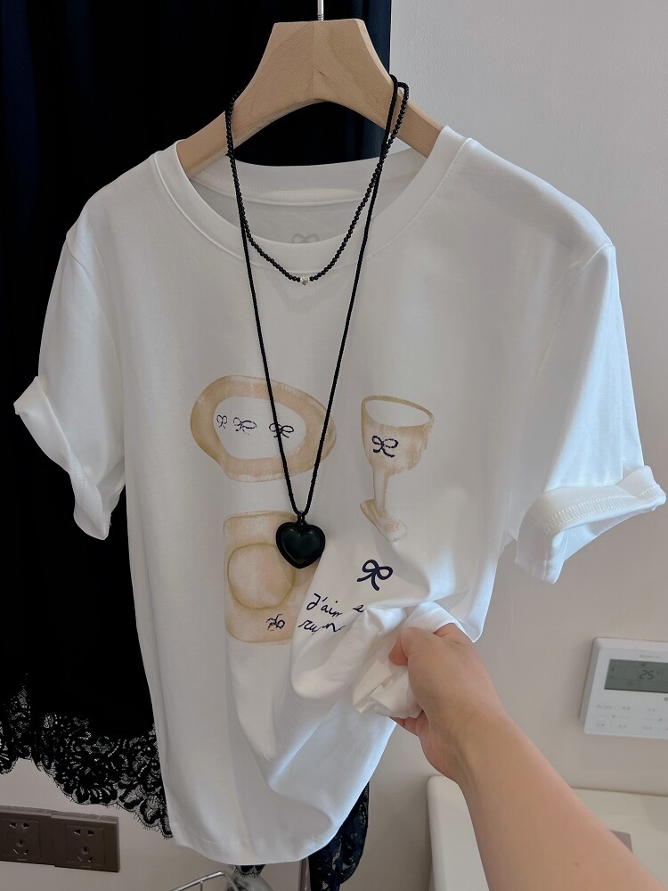 200g combed and tight spun in 2025, pure cotton back bag strip, spring and summer loose shoulder printed short-sleeved T-shirt