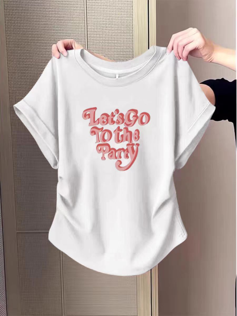 Pure cotton high elastic pleated waist small flying sleeve short sleeve T-shirt for women in summer new slim T-shirt top