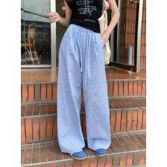 New summer sea salt soda dopa quad texture polka dot drawstring wide-leg casual straight pants for women