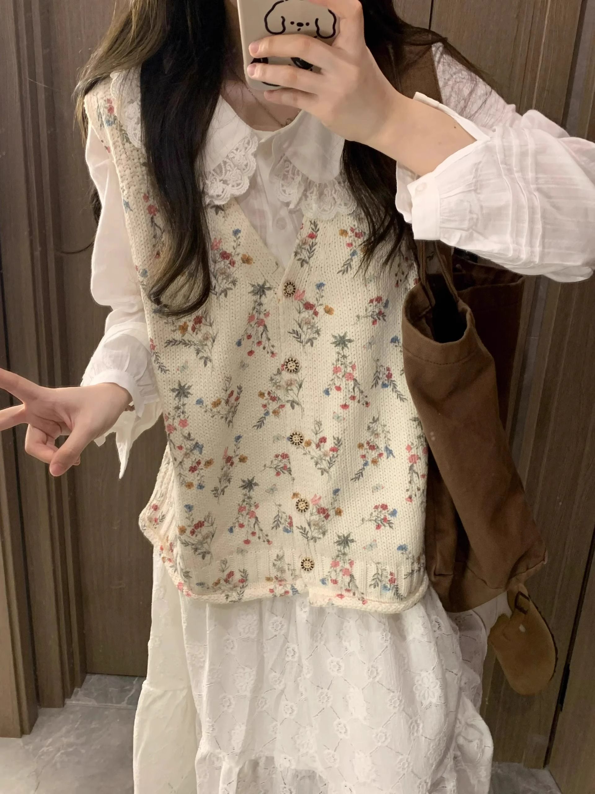 早春裝搭配一整套小個子穿搭碎花馬甲襯衫半身裙子兩件套裝女秋季