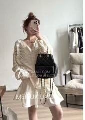 韓國東大門女裝春季小眾百搭設計感鏤空羊毛拉鏈針織開衫