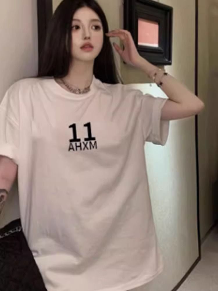 200g pure cotton 2025 new summer large size loose mid-length dress fat mm short-sleeved T-shirt skirt for women