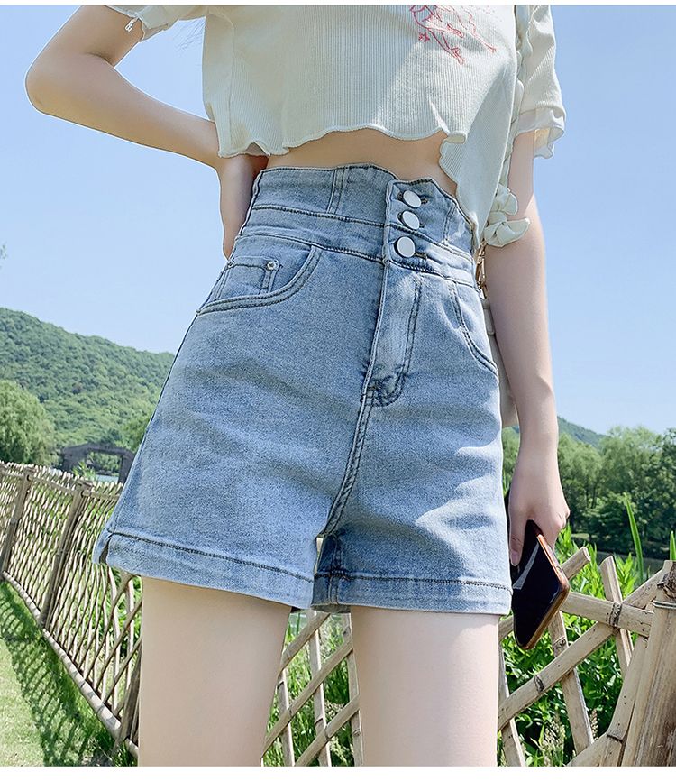 White super high waist denim shorts for women in summer, slimming belly-covering American hottie casual pants trendy ins