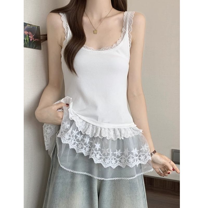 South Korea's foreign trade 2025 new lace lace splicing layered small suspender summer new beautiful top i