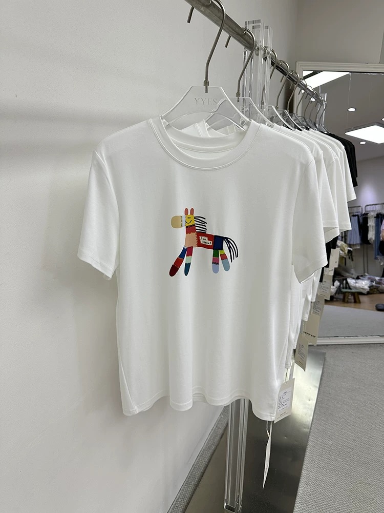 200g combed and tight spun in 2025, pure cotton back bag strip, spring and summer loose shoulder printed short-sleeved T-shirt