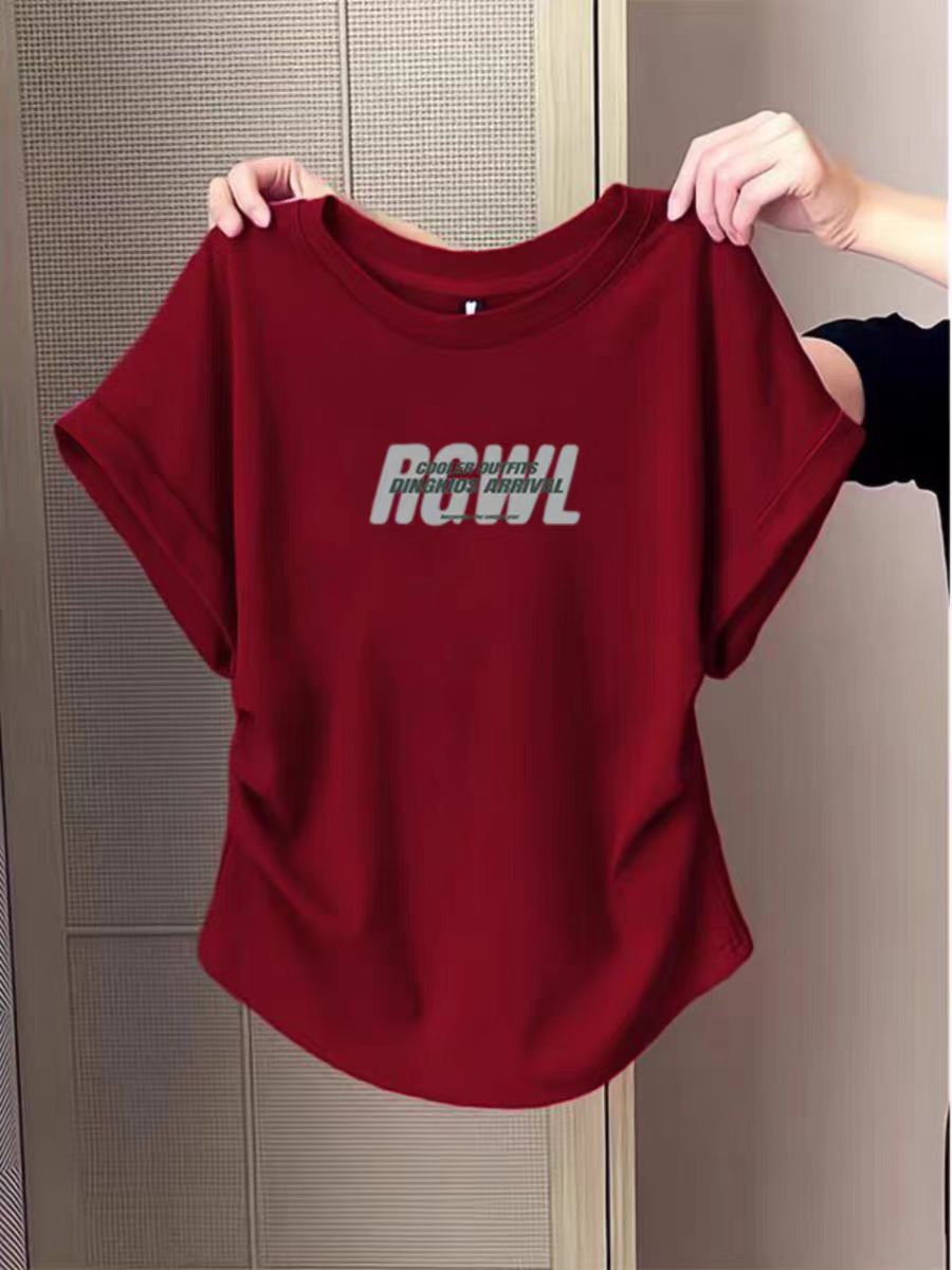 Pure cotton high elastic pleated waist small flying sleeve short sleeve T-shirt for women in summer new slim T-shirt top