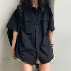 Black girl in spring and autumn loose slim shirt for women in Hong Kong style wears versatile Hong Kong style top short-sleeved shirt