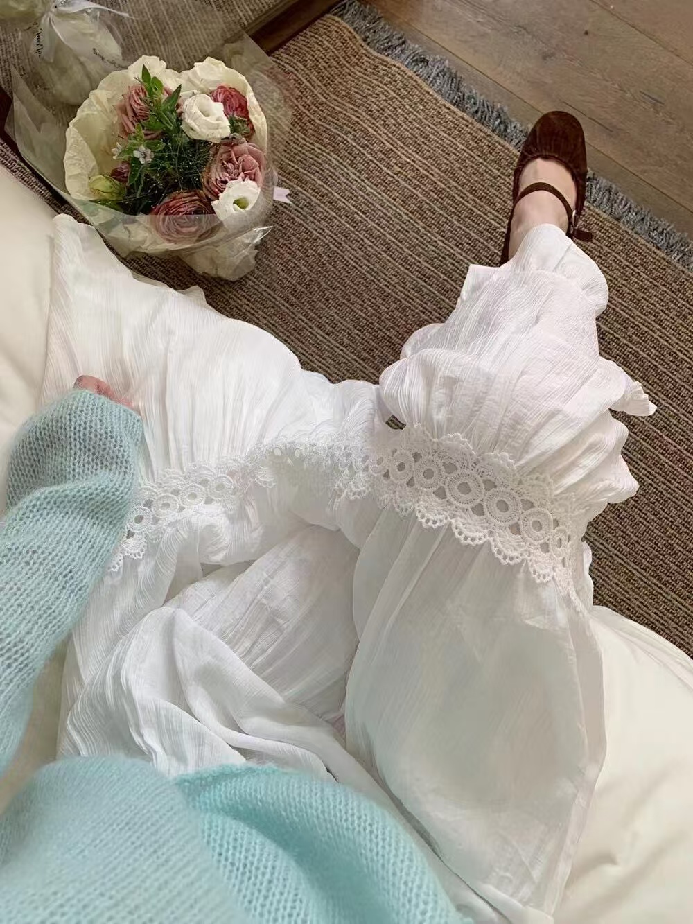 原版面料  白色半身裙女夏季款高端氣質a字顯瘦芭蕾風中長蓬蓬裙