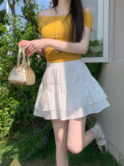 Cake skirt short skirt for women in summer Korean style sweet high waist fluffy ruffled white skirt