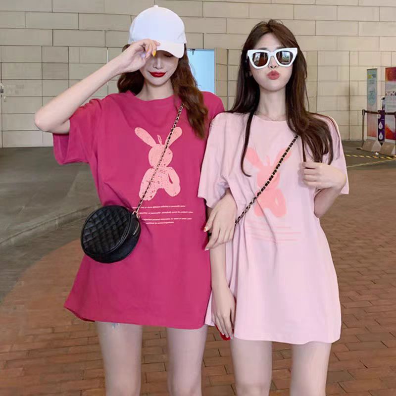 200g combed and tight spun in 2025, pure cotton back bag strip, spring and summer loose shoulder printed short-sleeved T-shirt