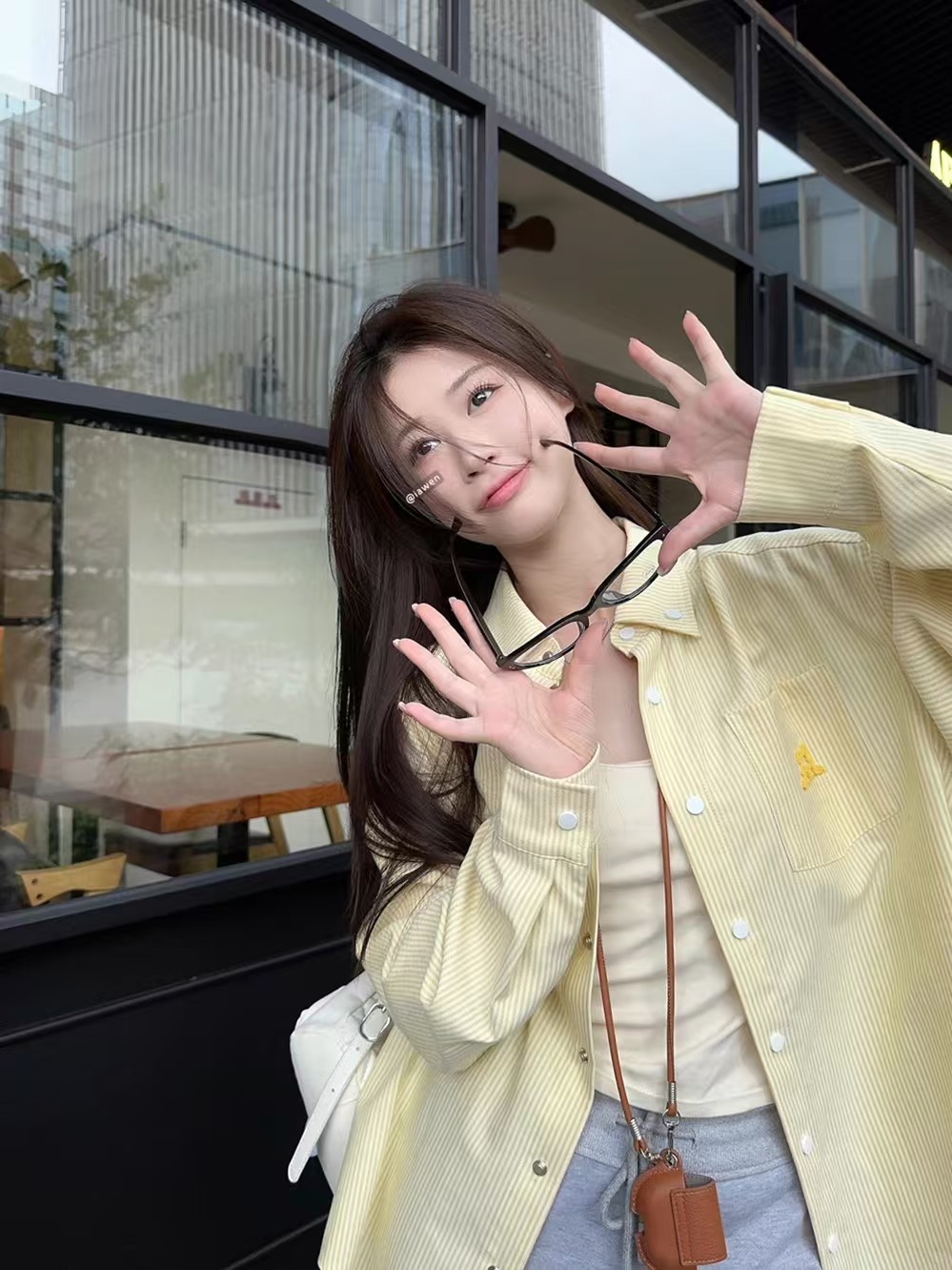 春夏刺繡黃色條紋學院風襯衫女長袖甜美ins韓系寬鬆防曬外套上衣