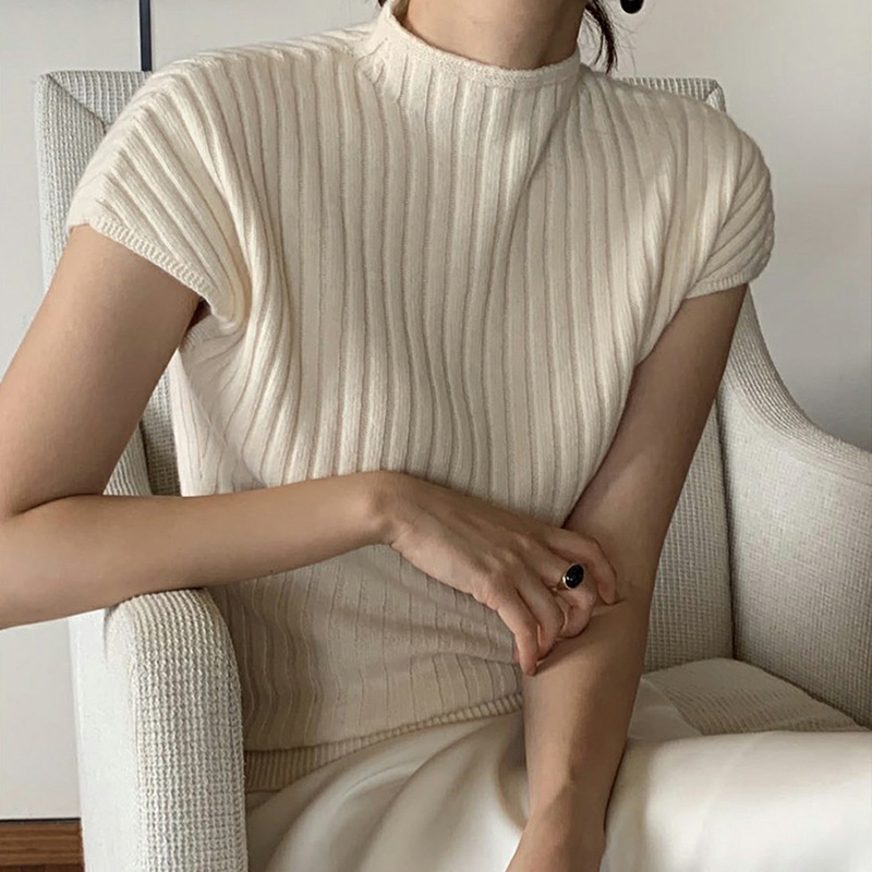 Real shot of pit pullover knit sweater solid color sleeveless base coat half turtleneck sweater sleeveless vest top
