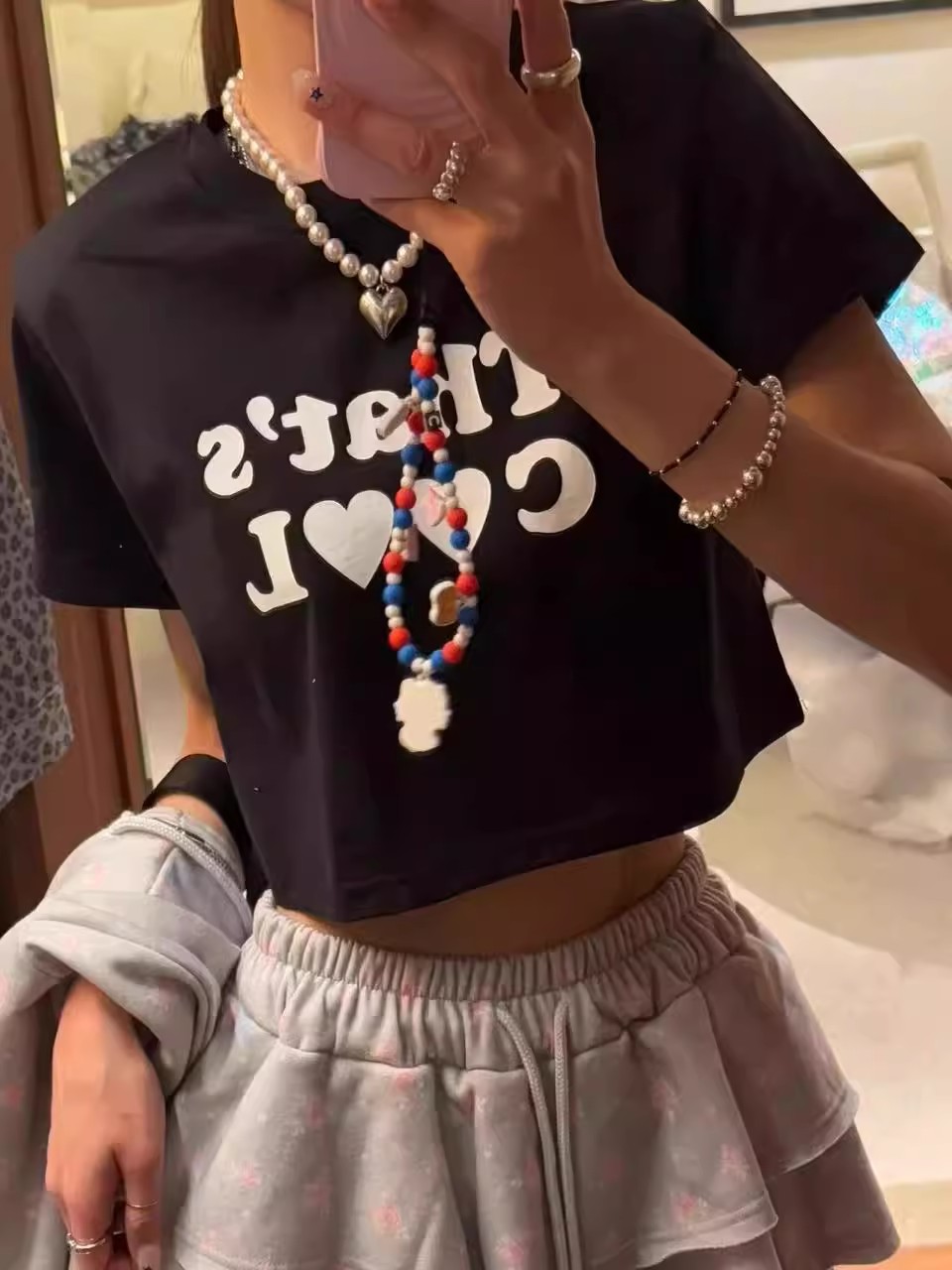 Short-sleeved ultra-short navel shirt for women Korean loose student top pure cotton bag back collar