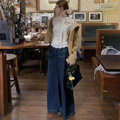 原版品質廣州面料蕾絲長袖T恤女秋季蝴蝶結綁帶打底衫上衣