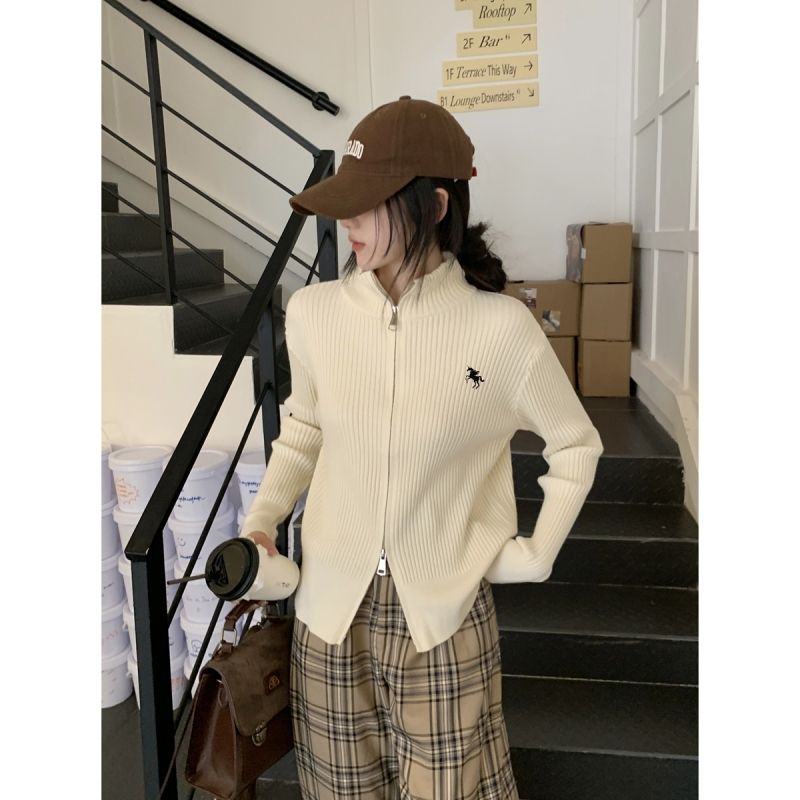 Autumn and winter Korean loose turtleneck casual double zipper cardigan Andy velvet knitted sweater women's jacket