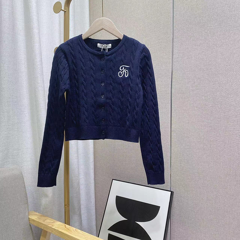 UVPU two-color twist cardigan for women's autumn round neck knitted classic embroidered soft sweater jacket top