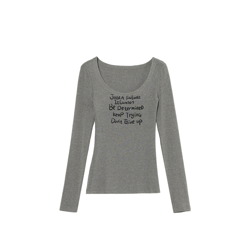 Korean chic design American retro printed T-shirt for women's spring and autumn new long-sleeved slim base shirt trendy