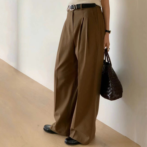 Size updated INS niche lazy and versatile pleated high waist loose straight-leg casual trousers