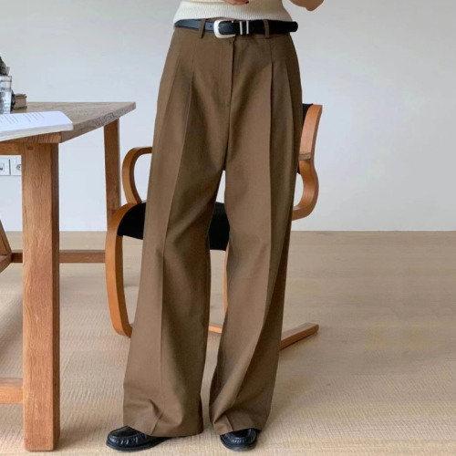 Size updated INS niche lazy and versatile pleated high waist loose straight-leg casual trousers