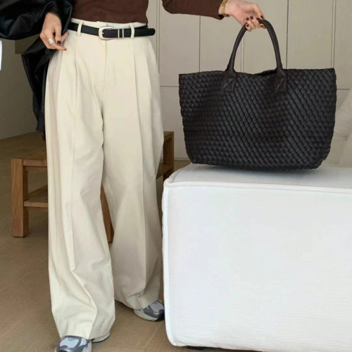 Size updated INS niche lazy and versatile pleated high waist loose straight-leg casual trousers