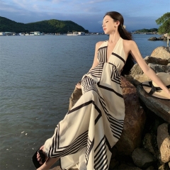 ZA women's autumn new product fashionable loose striped poplin midi halter sleeveless dress long dress