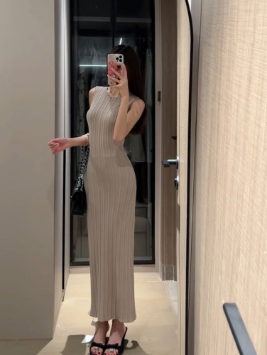 Spot summer sleeveless summer slit dress hip-pack long skirt slit retro dress women