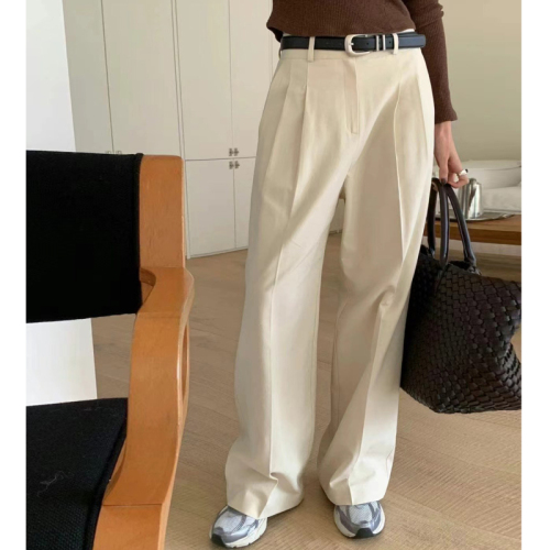 Size updated INS niche lazy and versatile pleated high waist loose straight-leg casual trousers