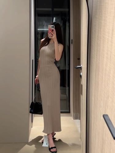 Spot summer sleeveless summer slit dress hip-pack long skirt slit retro dress women