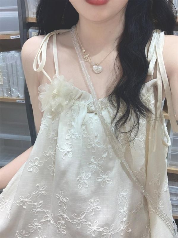 French first love embroidered jacquard dress gentle temperament sweet fairy beautiful breasts fufu suspender long skirt summer