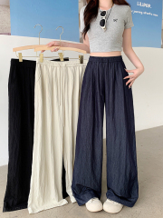 Real shot of 2025 summer new fat mm large size women's Korean style fashionable hip-covering and elastic waist A-line wide-leg pants
