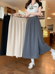 Real shot of 2025 summer new fat mm large size women's versatile design wide-leg pants make you look taller and thinner skirt pants