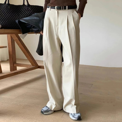Size updated INS niche lazy and versatile pleated high waist loose straight-leg casual trousers