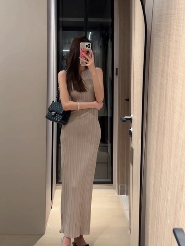 Spot summer sleeveless summer slit dress hip-pack long skirt slit retro dress women