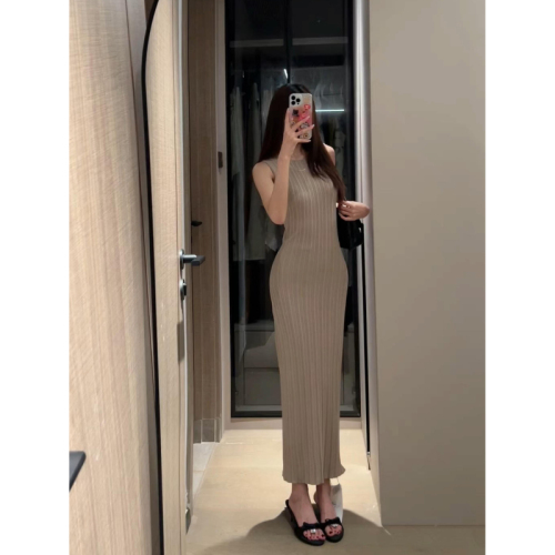 Spot summer sleeveless summer slit dress hip-pack long skirt slit retro dress women