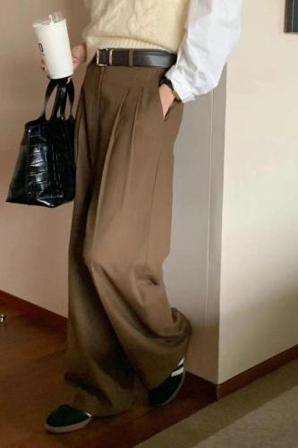 Size updated INS niche lazy and versatile pleated high waist loose straight-leg casual trousers