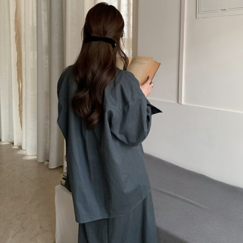 Size has been updated Korean CHIC thickened simple commuting versatile solid color shirt skirt suit