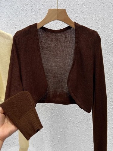 长袖薄款针织开衫女外搭配吊带裙子流行漂亮坎肩短款外套防晒上衣