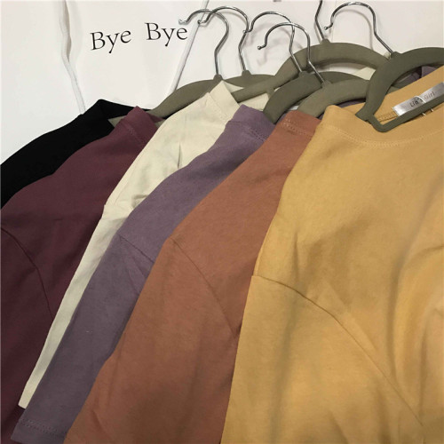 Real shot Korean white pullover round neck loose simple and versatile solid color short-sleeved T-shirt