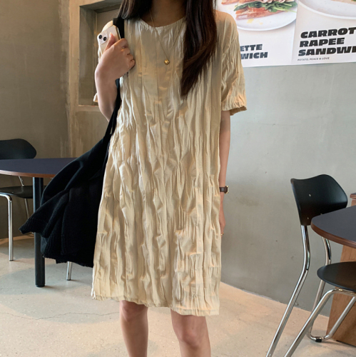Comfortable, niche simple and versatile pleated dress, long and short
