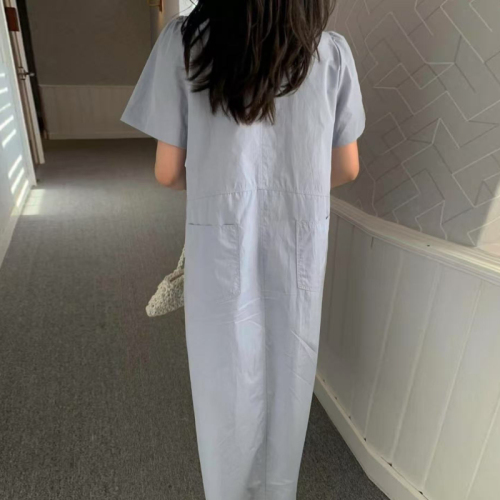 Korean simple and versatile commuter round neck summer cool loose short-sleeved dress