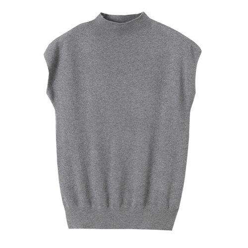 French high-end half-high neck short-sleeved sweater for women's summer thin temperament slim design niche pullover T-shirt