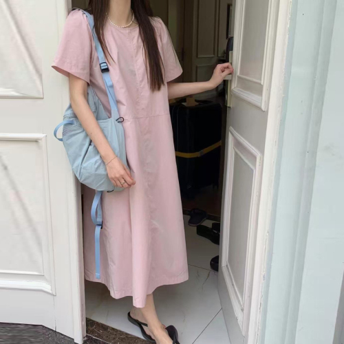Korean simple and versatile commuter round neck summer cool loose short-sleeved dress