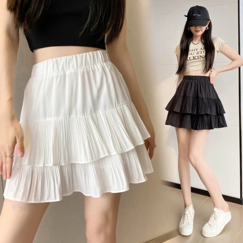 Large size pleated skirt for women in spring and summer new high-waisted slim design small A-line cake puffy short skirt