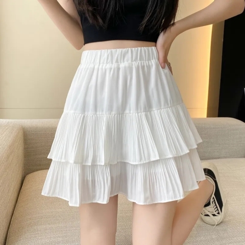 Large size pleated skirt for women in spring and summer new high-waisted slim design small A-line cake puffy short skirt