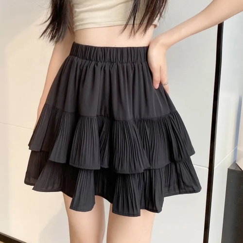 Large size pleated skirt for women in spring and summer new high-waisted slim design small A-line cake puffy short skirt
