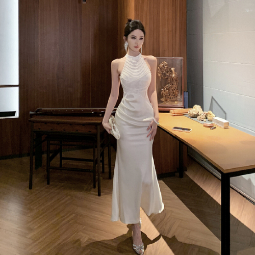 〖Shisanhang Quality〗 New Elegant Lady Luxury Wall-mounted Pearl Long Dress Gown