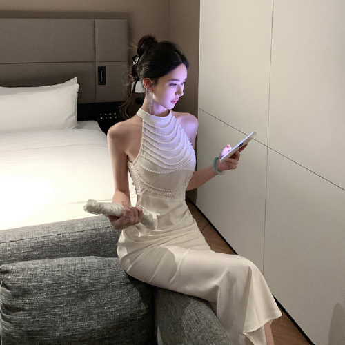 〖Shisanhang Quality〗 New Elegant Lady Luxury Wall-mounted Pearl Long Dress Gown