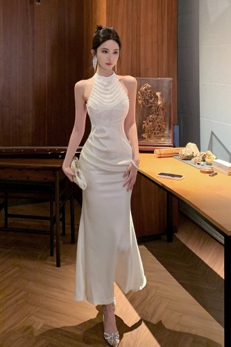 〖Shisanhang Quality〗 New Elegant Lady Luxury Wall-mounted Pearl Long Dress Gown